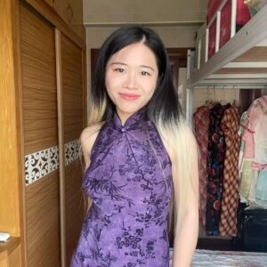 Ethereal Lavender Bamboo & Butterfly Jacquard Halter Qipao Dress