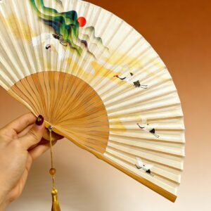 Lucky Crane Vintage Chinese Folding Fan