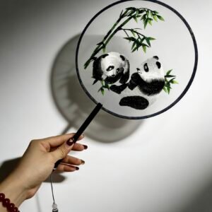 Double-Sided Embroidered Panda Silk Hand Fan (Chinese Traditional Art Craft for Home Decor & Gifts)